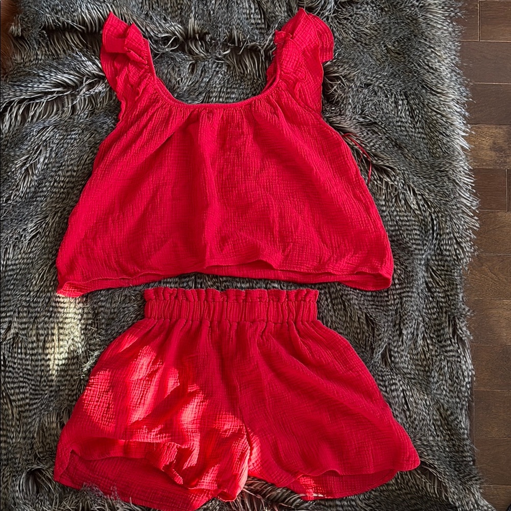 Red Sleeveless Top and Shorts Set
